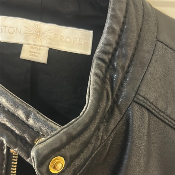 Boston Proper Black and Gold Leather Moto Jacket - Picture 8 of 9